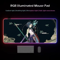 90x40cm Genshin Impact Glowing RGB LED Mouse Pad 4mm Thickness for Gaming Keyboard USB Anti-slip Rubber Base Desk Mat